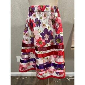 Native American style red, pink, and purple, floral ribbon skirt, One Size